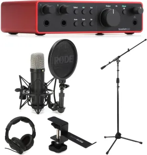 Focusrite Scarlett 2i2 4th Gen USB Audio Interface and NT1 Microphone Vocal Recording Bundle