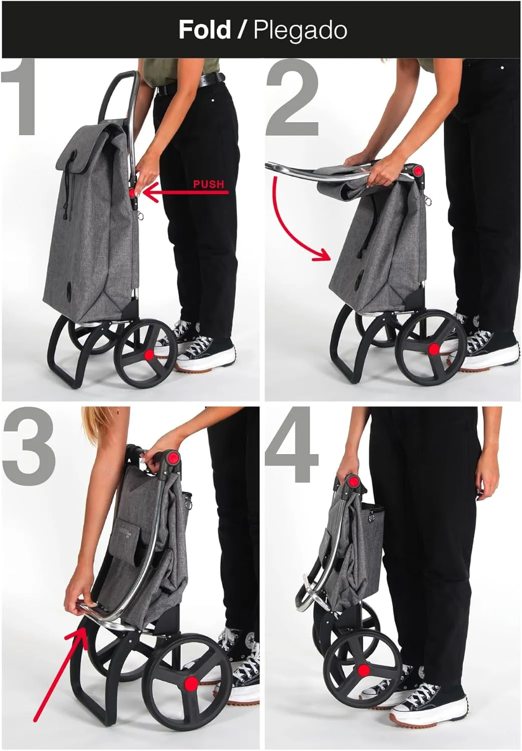 Foldable Grocery Shopping Cart with Wheels | Collapsible Personal Folding Cart for Groceries | Durable & Portable | Coral