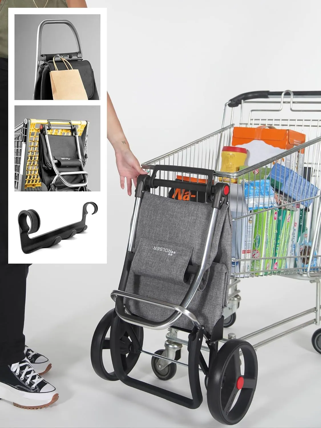 Foldable Grocery Shopping Cart with Wheels | Collapsible Personal Folding Cart for Groceries | Durable & Portable | Coral