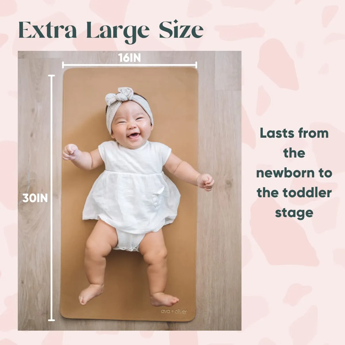 Foldable Portable Diaper Mat in Vegan Leather (16 x 30 in); Wipeable & Multipurpose - Tan