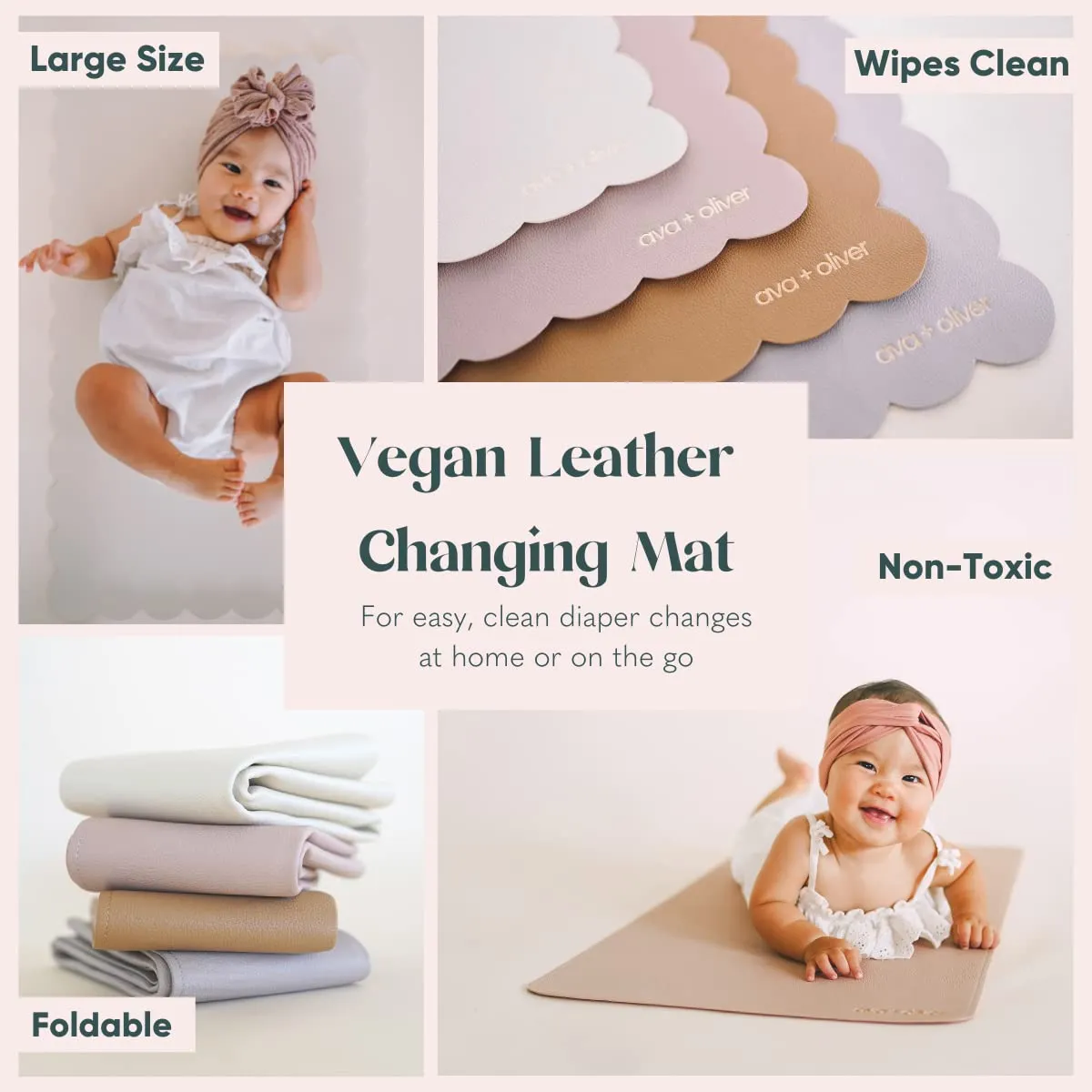 Foldable Portable Diaper Mat in Vegan Leather (16 x 30 in); Wipeable & Multipurpose - Tan