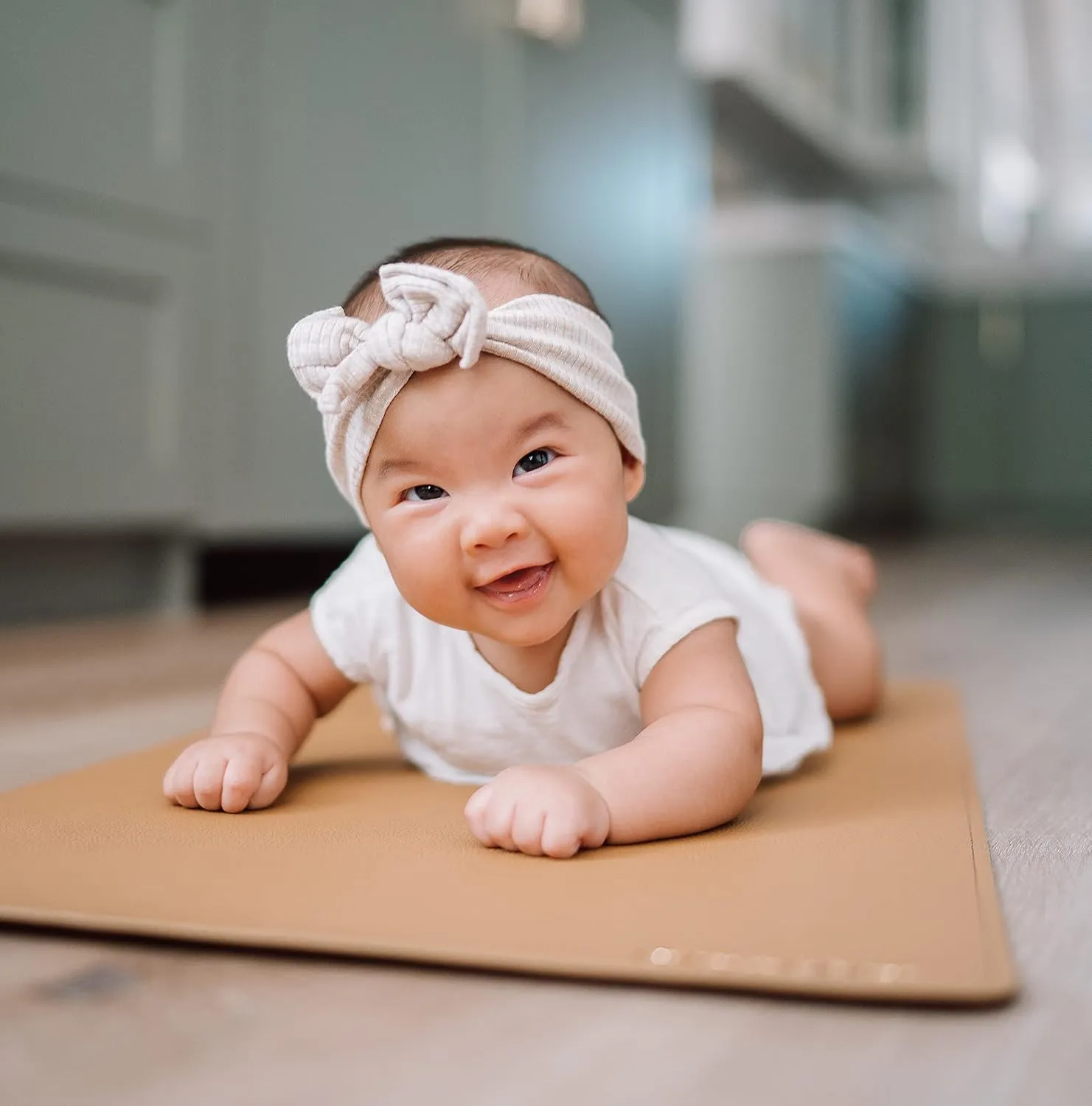 Foldable Portable Diaper Mat in Vegan Leather (16 x 30 in); Wipeable & Multipurpose - Tan
