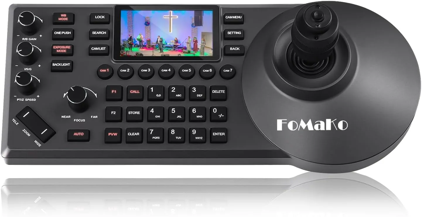 FoMaKo PTZ Controller PoE 3" LCD Screen Preview, 4D Joystick PTZ Camera Controller for Church Live Service Education, Visca PELCO D/P RS232 RS485 (No NDI License, but NDI Upgradeable.) (KC608 Pro)