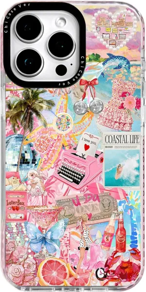 for iPhone 14 Case, Coastal Life Pattern with Tropical Collage, Military-Grade Drop Protection, Cute Soft Slim TPU Protective Cover with Camera Protection for Women & Girls