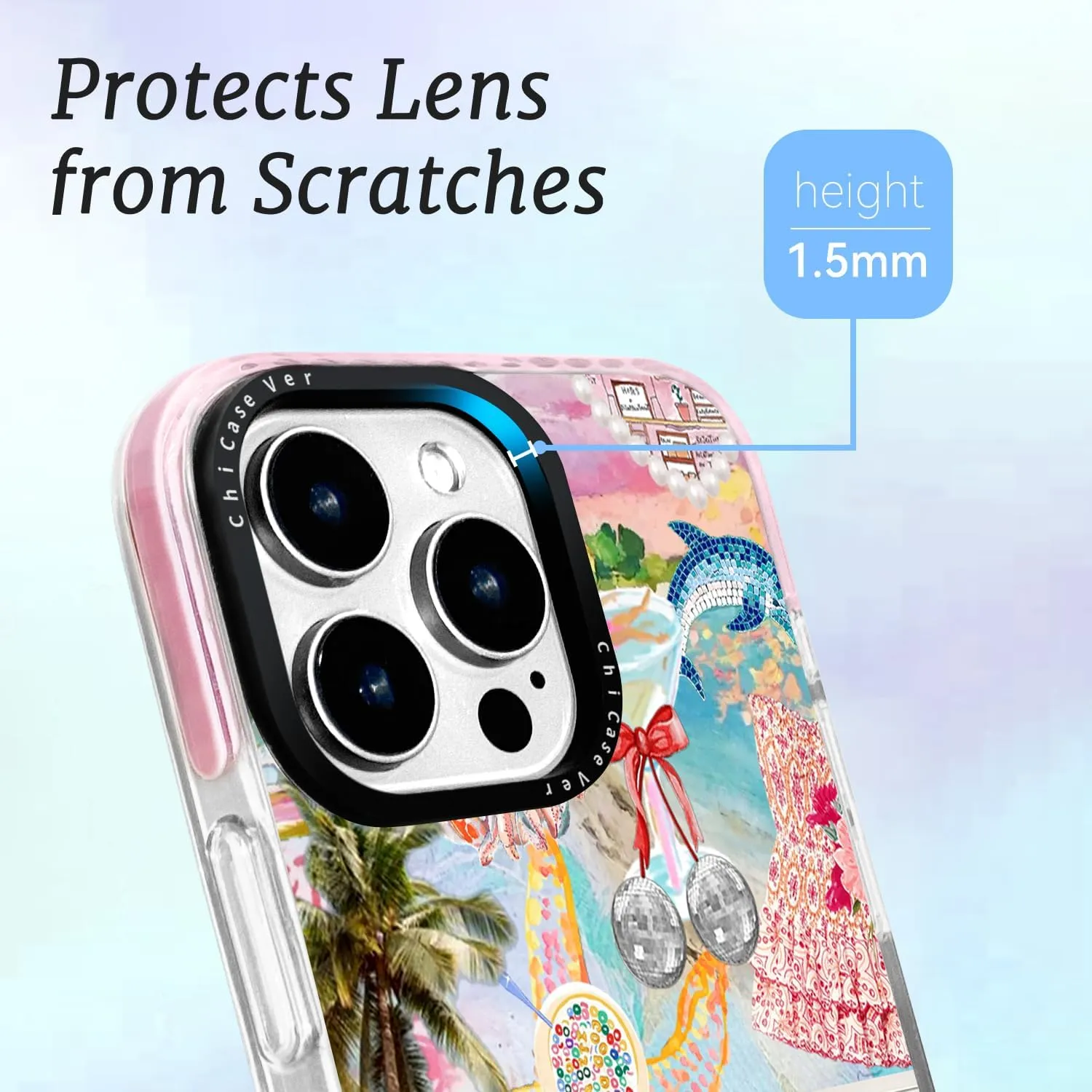 for iPhone 14 Case, Coastal Life Pattern with Tropical Collage, Military-Grade Drop Protection, Cute Soft Slim TPU Protective Cover with Camera Protection for Women & Girls