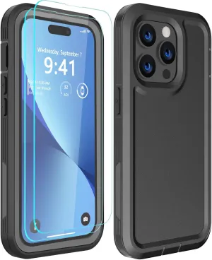 for iPhone 14 Pro Case, with 2 Pack [Tempered Glass Screen Protector] [Shockproof] [Drop Proof] [Dust-Proof] Protective Phone Case Cover for iPhone 14 Pro(6.1 inch) Black