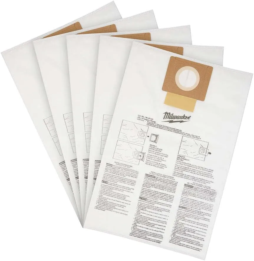 For Milwaukee 49-90-1979 6 Gallon Vacuum Fleece Dust Bags - 5 PK
