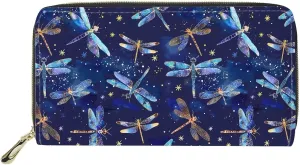 FOR U DESIGNS Card Wallet Women Small Handbag PU Leather Purse Organizer Slim Compact Wallets Blue Dragonfly Wallet Credit Card Holder