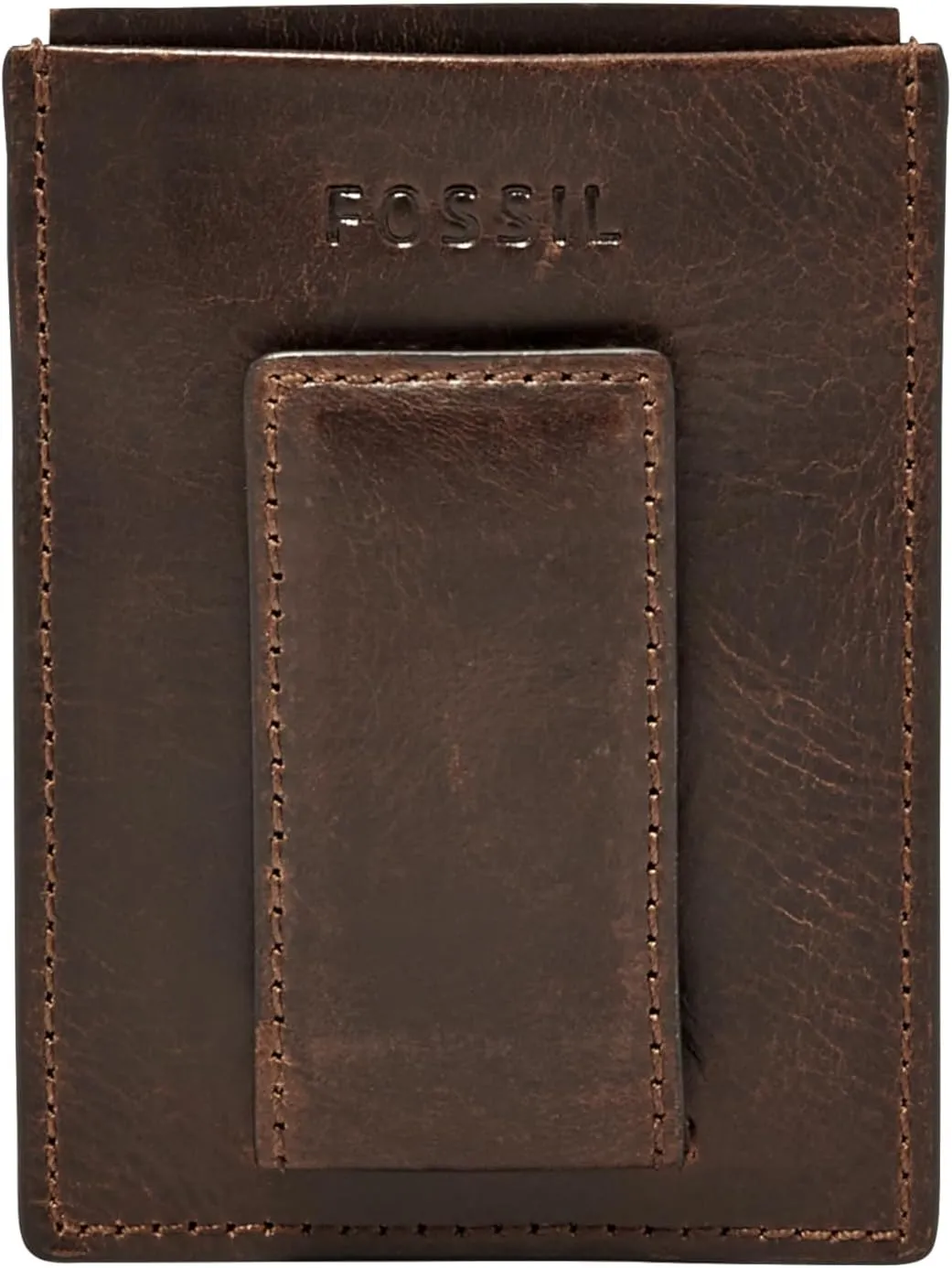 Fossil Men's Derrick Leather RFID-Blocking Magnetic Card Case with Money Clip Wallet, Dark Brown, (Model: ML3812201)