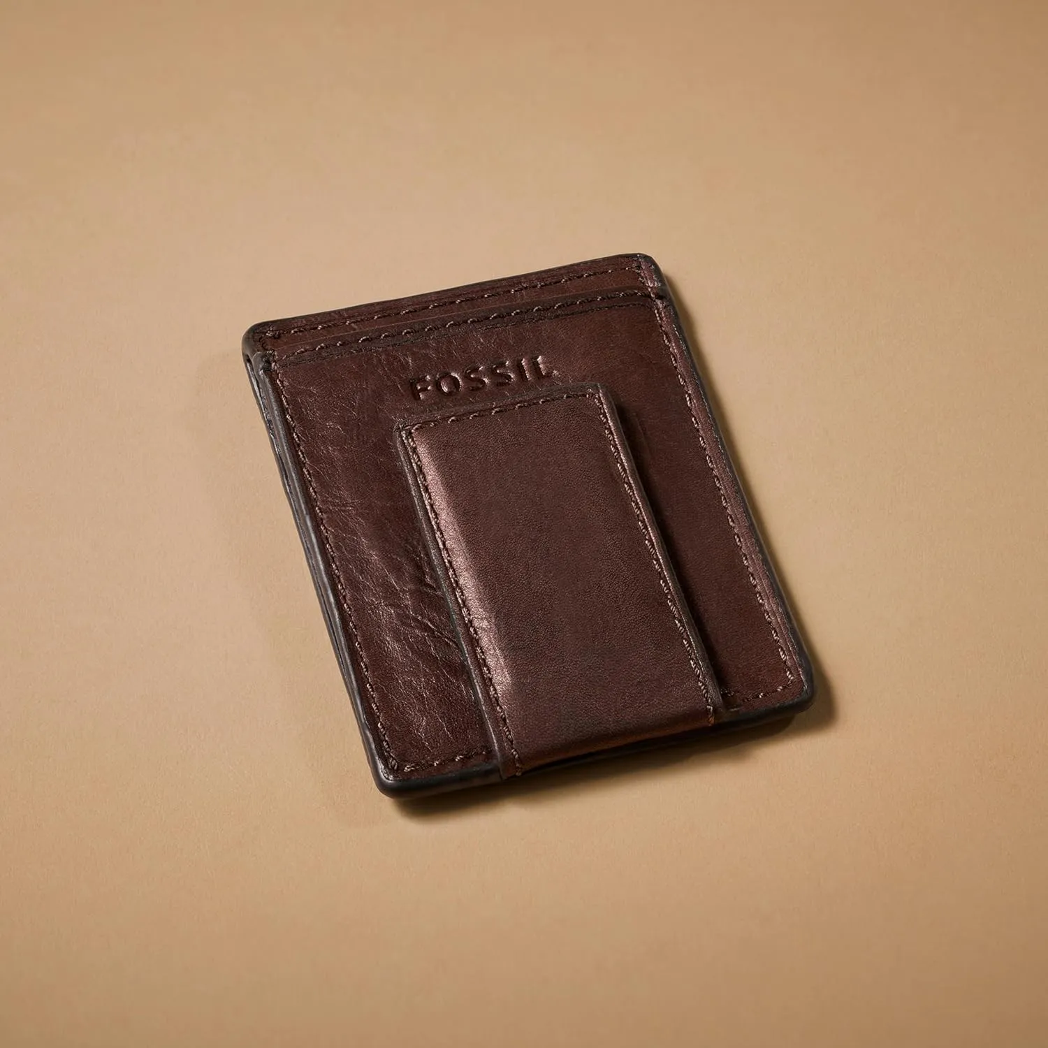 Fossil Men's Ingram Leather Magnetic Card Case with Money Clip Wallet, Brown, (Model: ML3235200)