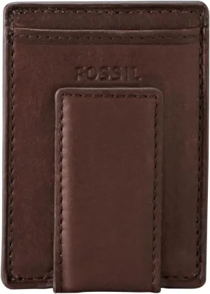 Fossil Men's Ingram Leather Magnetic Card Case with Money Clip Wallet, Brown, (Model: ML3235200)