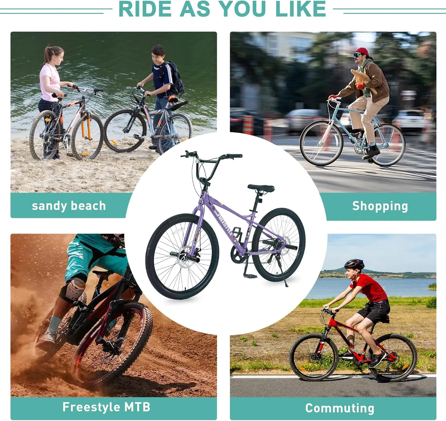 Freestyle BMX Bikes, 20/26 inch Kids Mountain Bike, Steel Frame/Adjustable Ergonomic, Single Speed Bicycles for Boys, Outdoor Cycling Bike Road Bicycle Mountain Bike, Multiple Colors