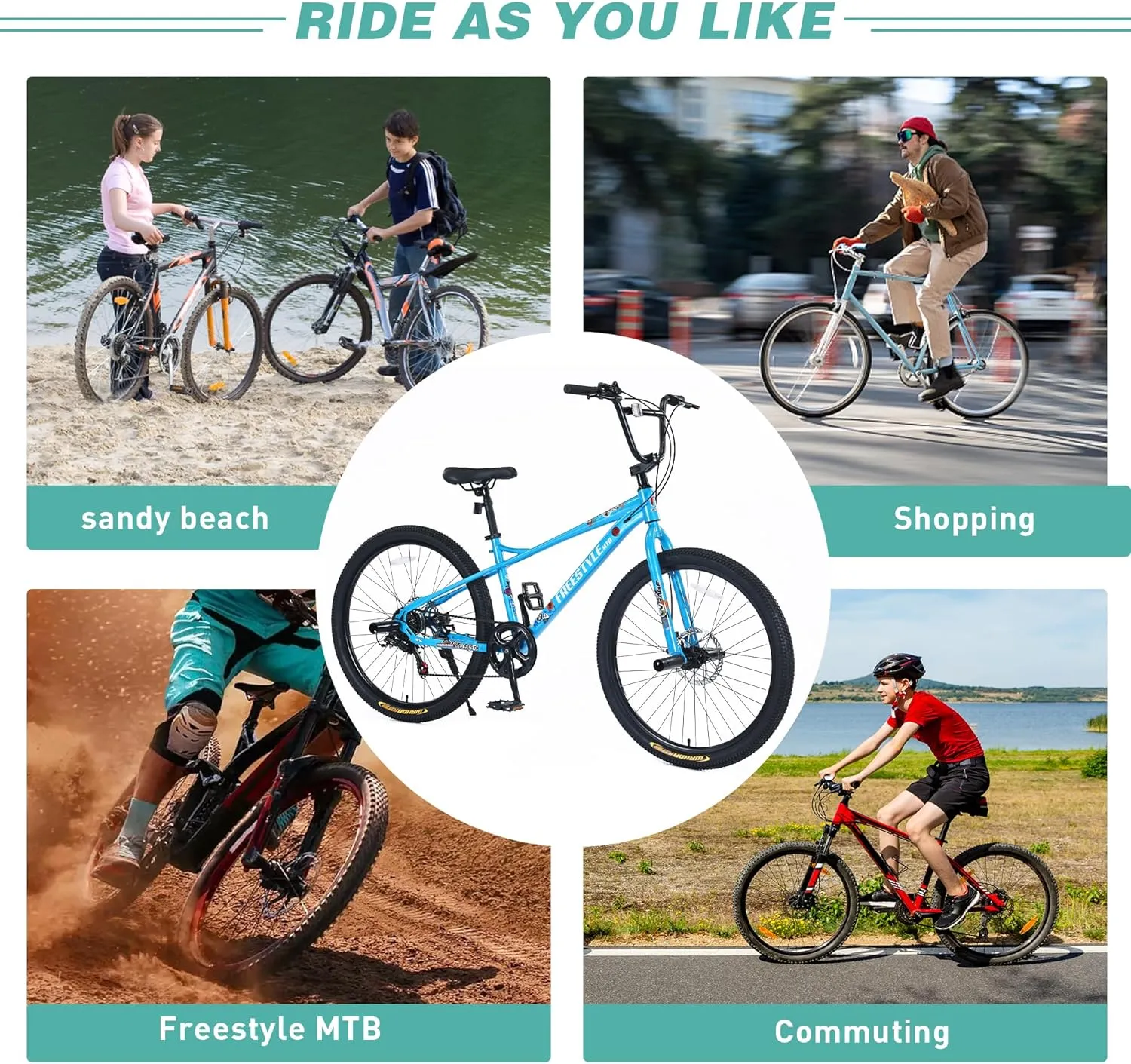 Freestyle BMX Bikes, 20/26 inch Kids Mountain Bike, Steel Frame/Adjustable Ergonomic, Single Speed Bicycles for Boys, Outdoor Cycling Bike Road Bicycle Mountain Bike, Multiple Colors