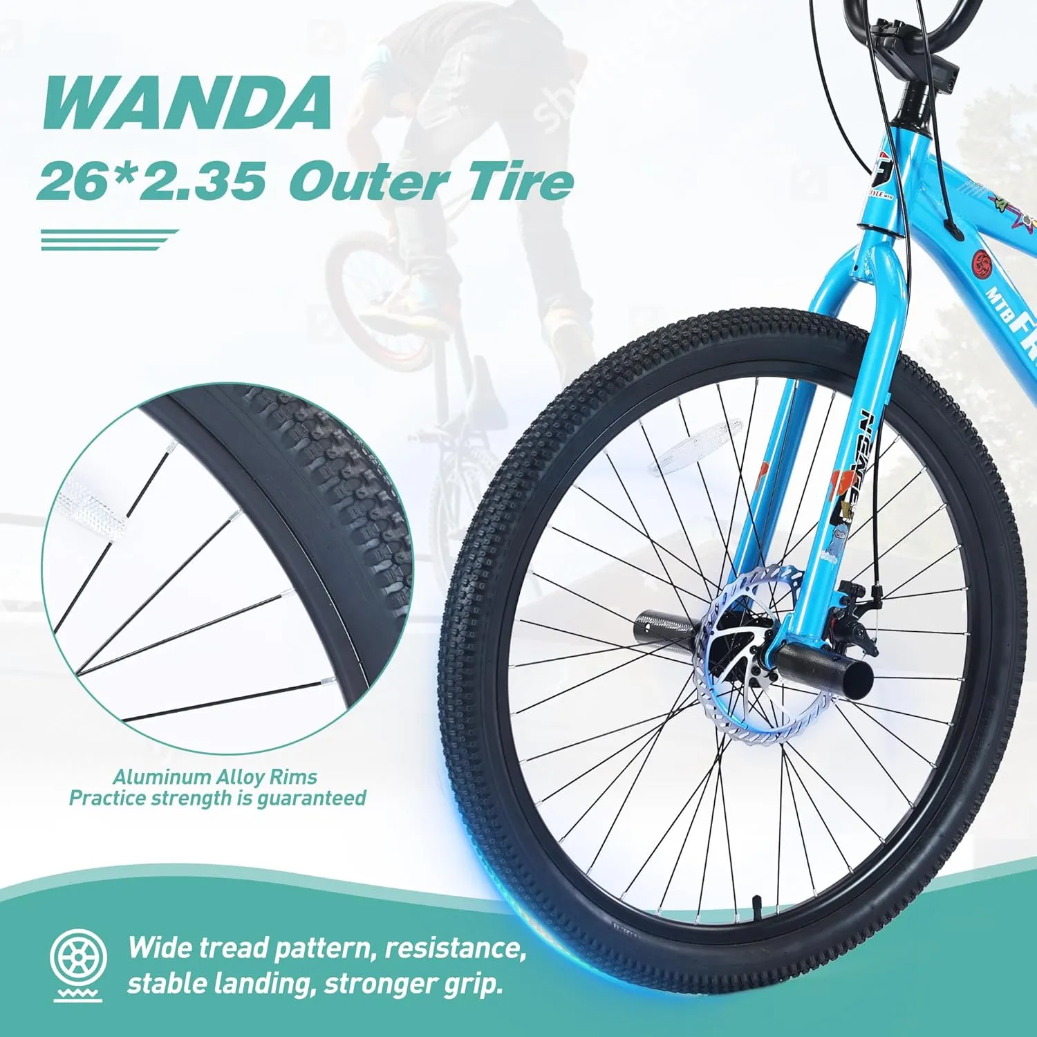 Freestyle BMX Bikes, 20/26 inch Kids Mountain Bike, Steel Frame/Adjustable Ergonomic, Single Speed Bicycles for Boys, Outdoor Cycling Bike Road Bicycle Mountain Bike, Multiple Colors