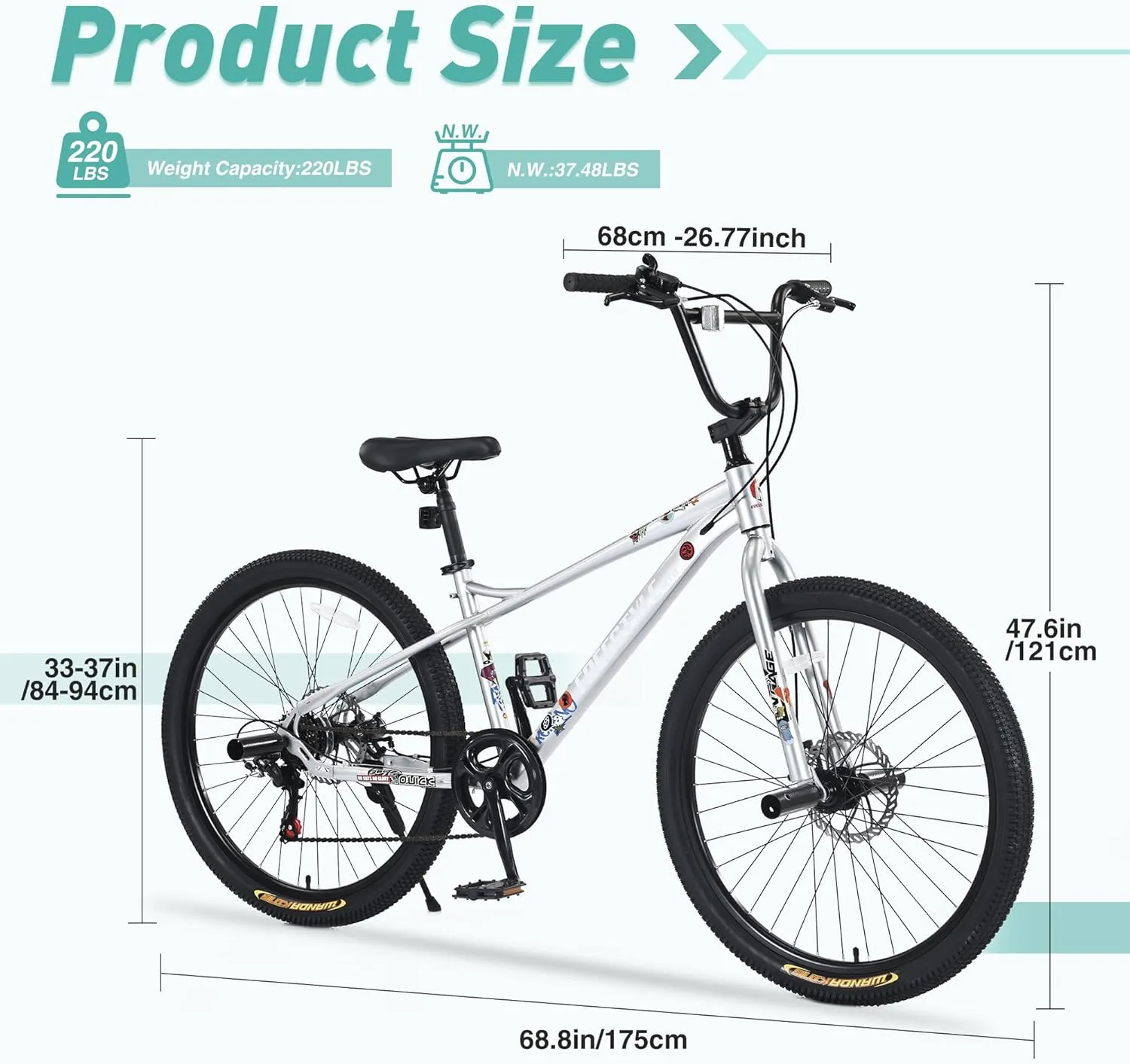 Freestyle BMX Bikes, 20/26 inch Kids Mountain Bike, Steel Frame/Adjustable Ergonomic, Single Speed Bicycles for Boys, Outdoor Cycling Bike Road Bicycle Mountain Bike, Multiple Colors