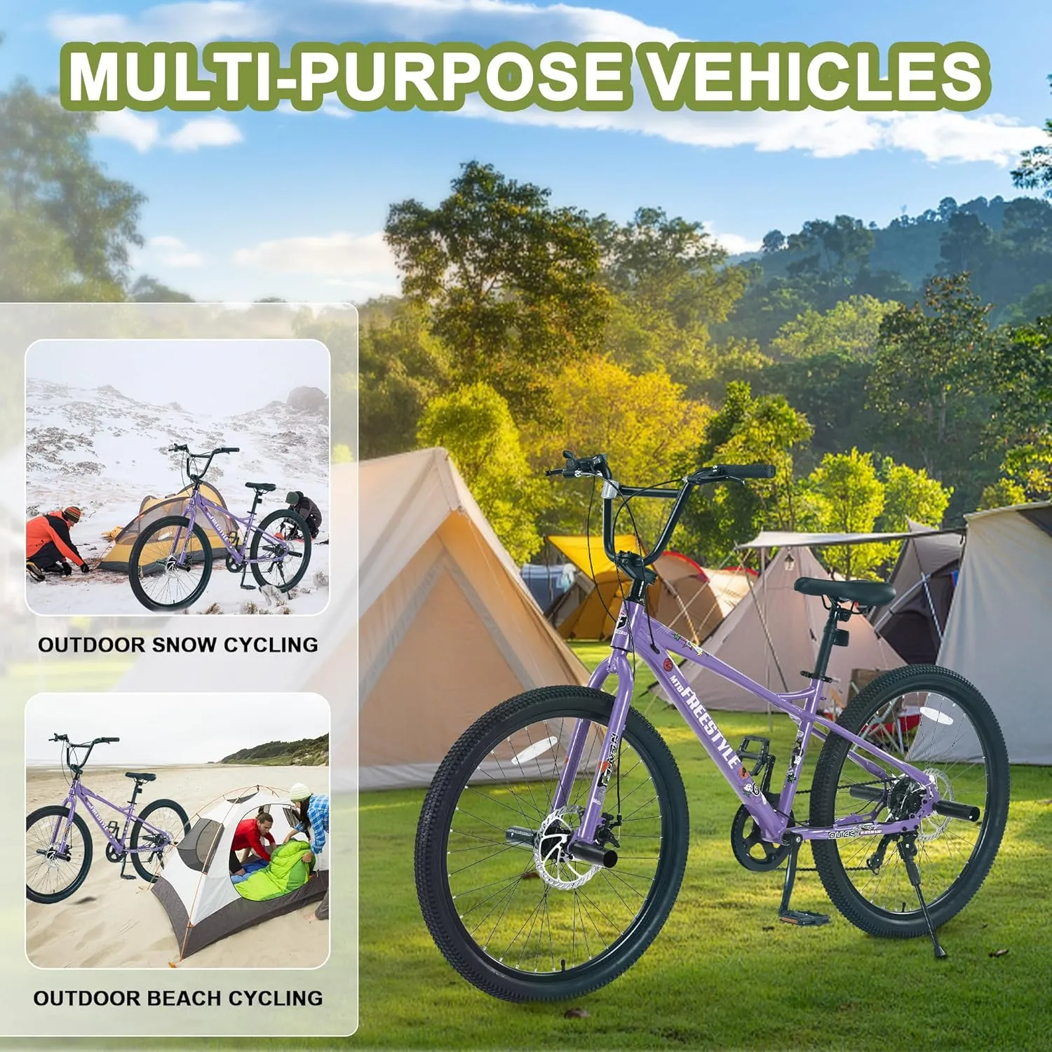 Freestyle BMX Bikes, 20/26 inch Kids Mountain Bike, Steel Frame/Adjustable Ergonomic, Single Speed Bicycles for Boys, Outdoor Cycling Bike Road Bicycle Mountain Bike, Multiple Colors