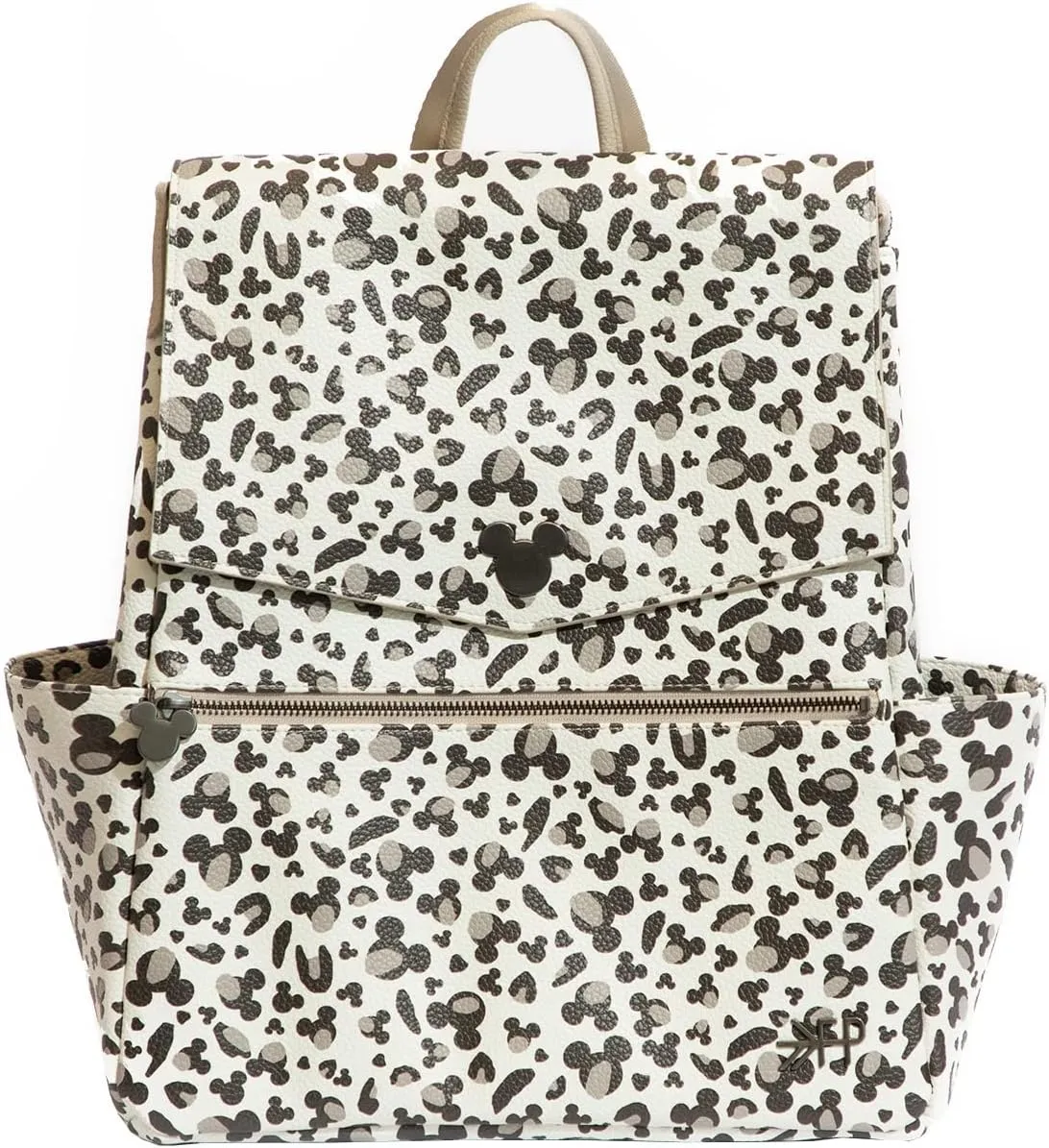 Freshly Picked Classic Diaper Bag Backpack, Wipeable Vegan Leather, With Changing Pad, Convertible (Mickey Leopard)