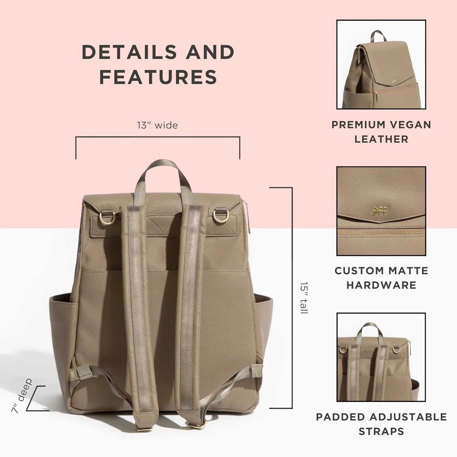 Freshly Picked Classic II Diaper Bag Backpack, Wipeable Vegan Leather With Changing Pad, Convertible (Aspen V2)