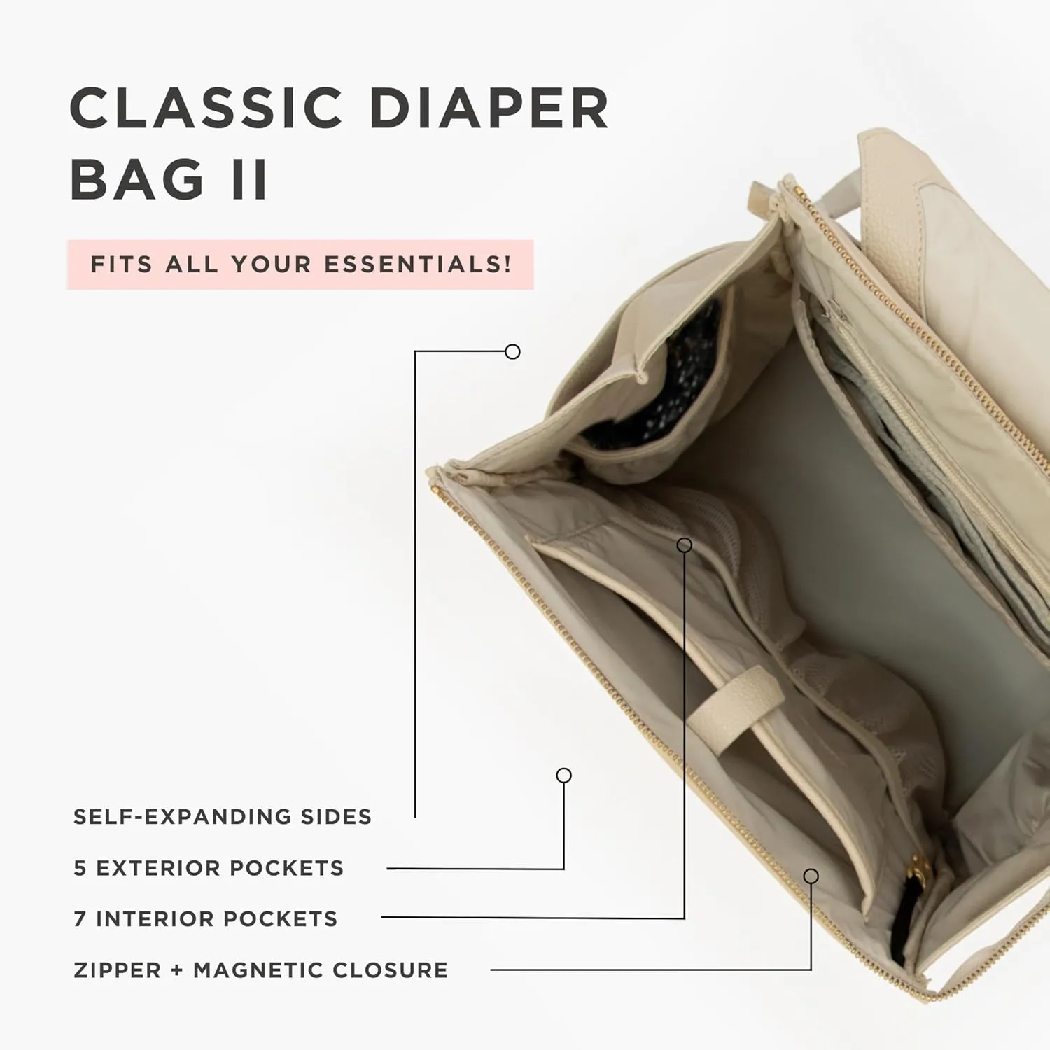 Freshly Picked Classic II Diaper Bag Backpack, Wipeable Vegan Leather With Changing Pad, Convertible (Birch V2)