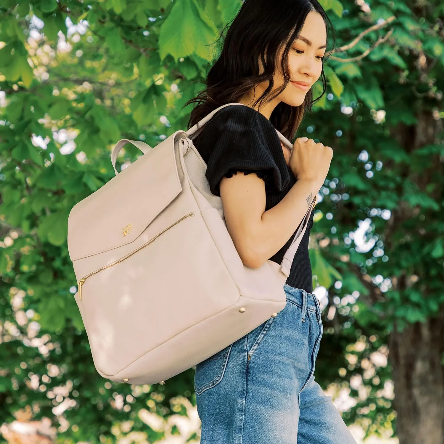 Freshly Picked Classic II Diaper Bag Backpack, Wipeable Vegan Leather With Changing Pad, Convertible (Birch V2)