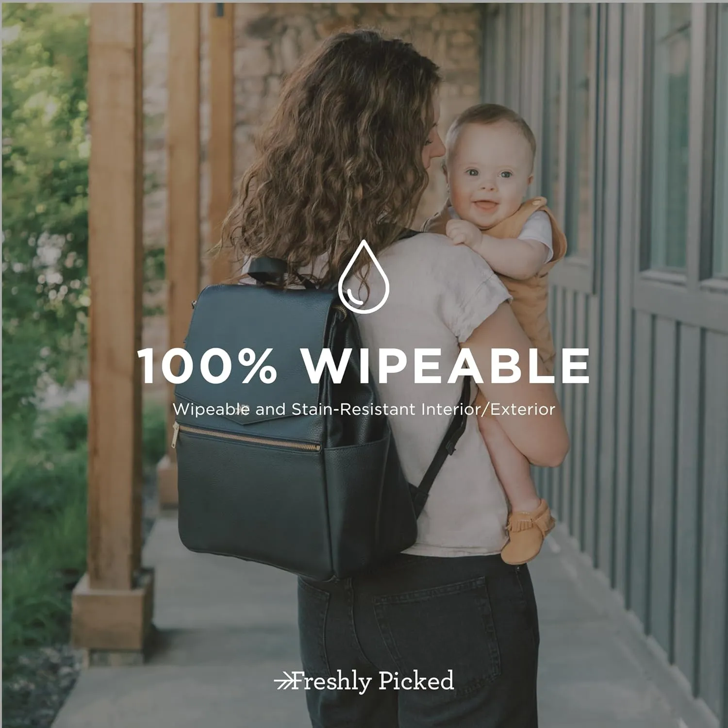 Freshly Picked Classic II Diaper Bag Backpack, Wipeable Vegan Leather With Changing Pad, Convertible (Ebony V2)