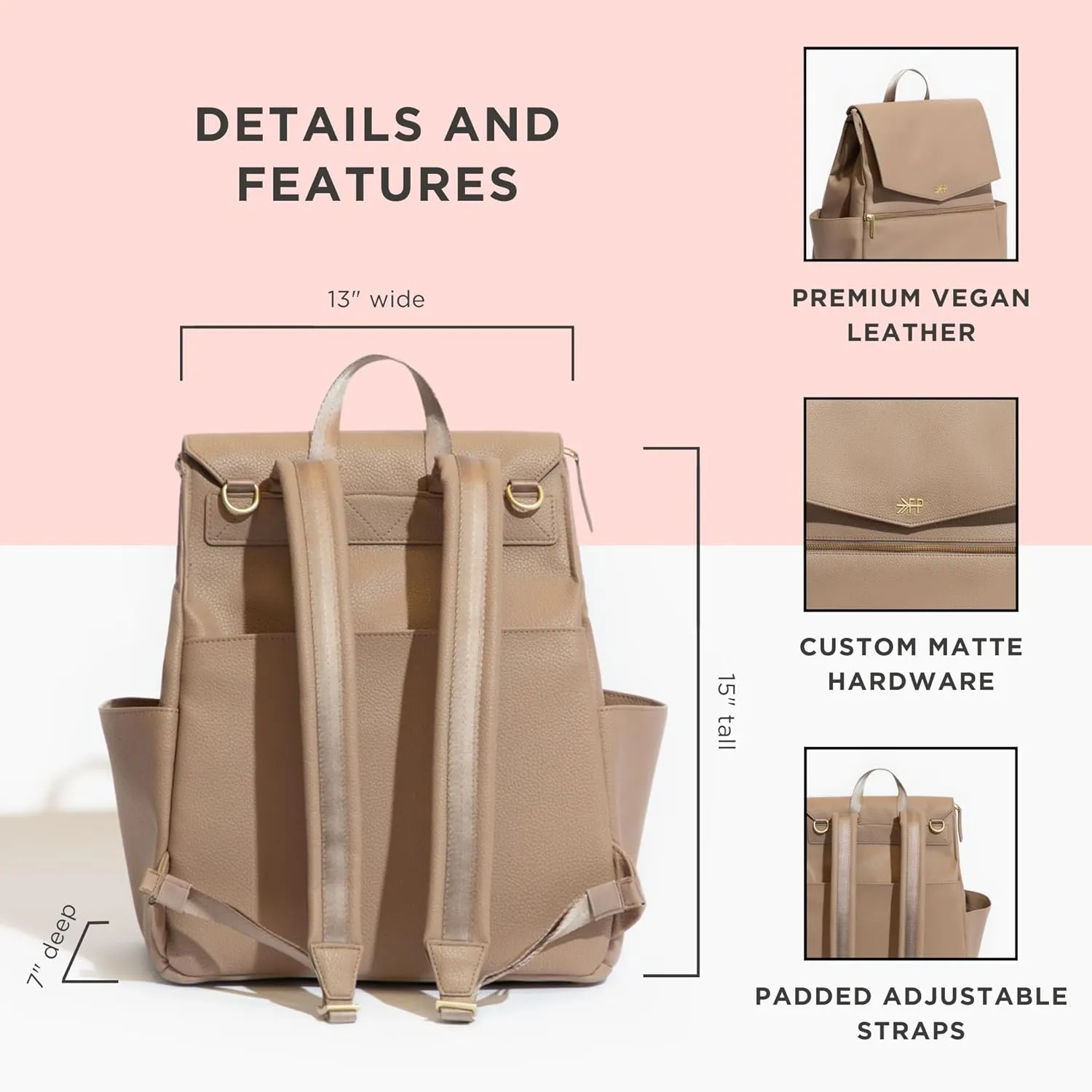 Freshly Picked Classic II Diaper Bag Backpack, Wipeable Vegan Leather With Changing Pad, Convertible (Fig V2)