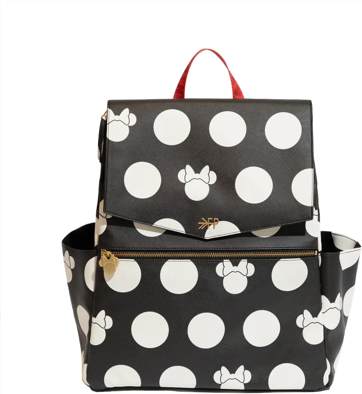 Freshly Picked Classic II Diaper Bag Backpack, Wipeable Vegan Leather With Changing Pad (Minnie Lots of Dots)