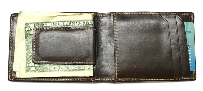 Front Pocket Wallet with Magnetic Money Clip - Dark Brown