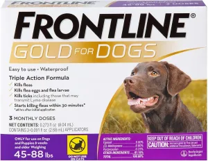 FRONTLINE Gold Flea & Tick Treatment for Large Dogs Up to 45 to 88 lbs., Pack of 3