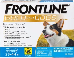 Frontline Gold Flea & Tick Treatment for Medium Dogs Up to 23 to 44 lbs. Pack of 3