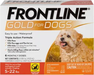 FRONTLINE Gold Flea & Tick Treatment for Small Dogs Up to 5 to 22 lbs., Pack of 6