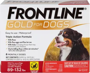 FRONTLINE Gold Flea & Tick Treatment for X-Large Dogs Up to 89 to 132 lbs., Pack of 6