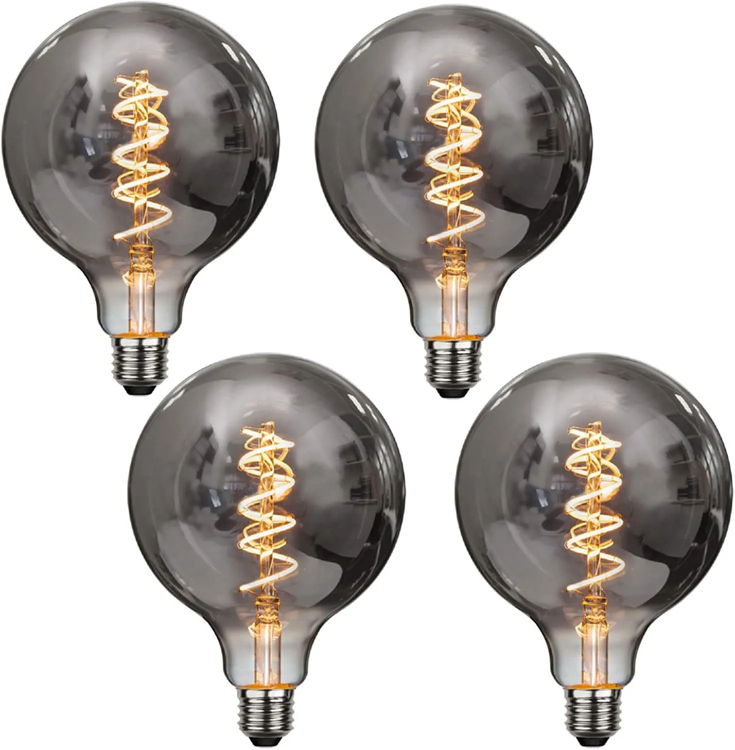 G125 Vintage Edison Filament Light Bulb, E26 4W, Warm White Antique Flexible Spiral LED Filament Light Bulb for Home Lights, Smoky Grey Glass Finishing, Dimmable, E26 Medium Base, (4 Pack)