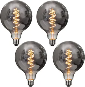 G125 Vintage Edison Filament Light Bulb, E26 4W, Warm White Antique Flexible Spiral LED Filament Light Bulb for Home Lights, Smoky Grey Glass Finishing, Dimmable, E26 Medium Base, (4 Pack)