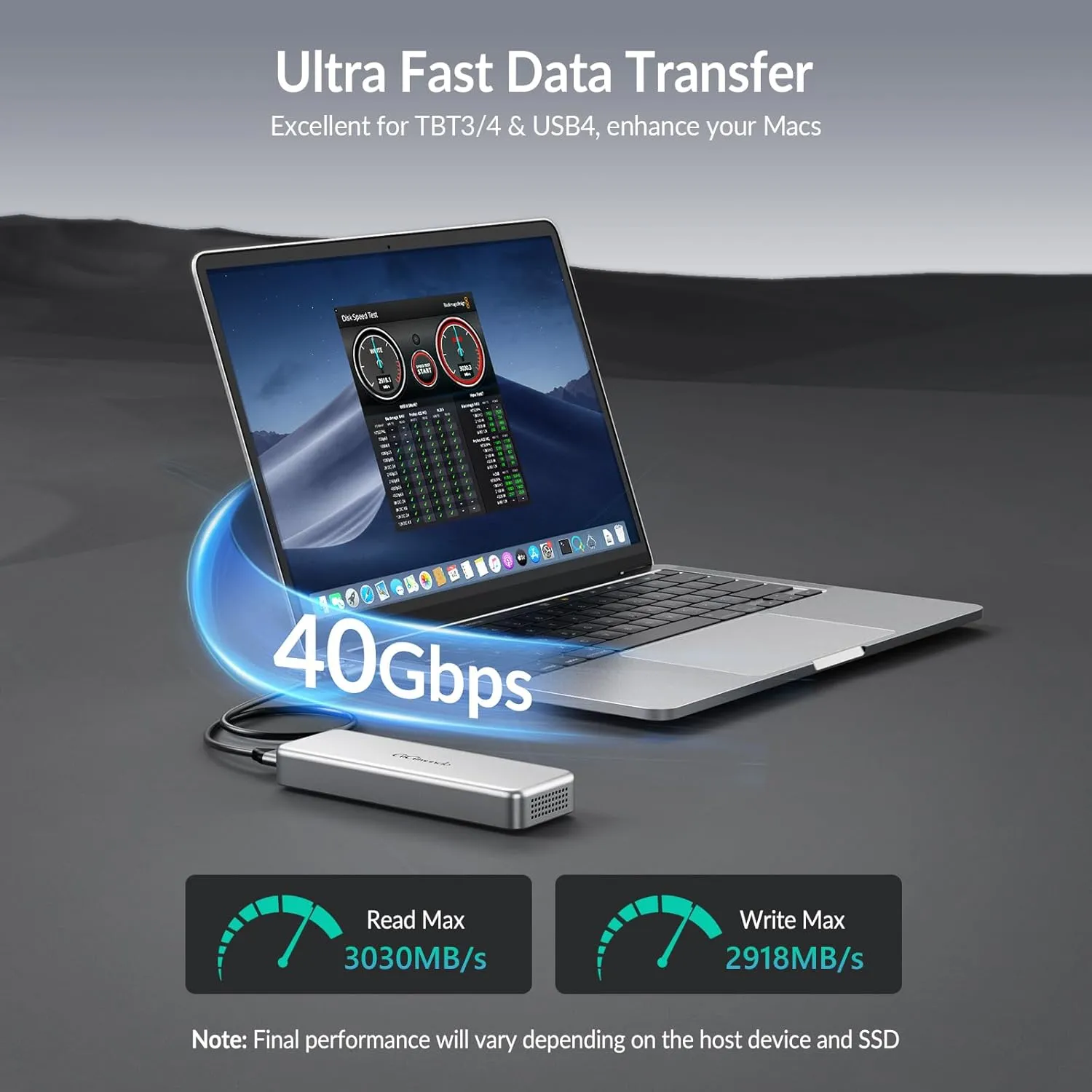 G40 USB4 40Gbps Portable SSD 2TB, CNC Crafted Aluminum, Built-in Active Turbo Fan External SSD for Content Creators and Creative Professionals, Up to 3200MB/S Ultra Fast Data Transfer