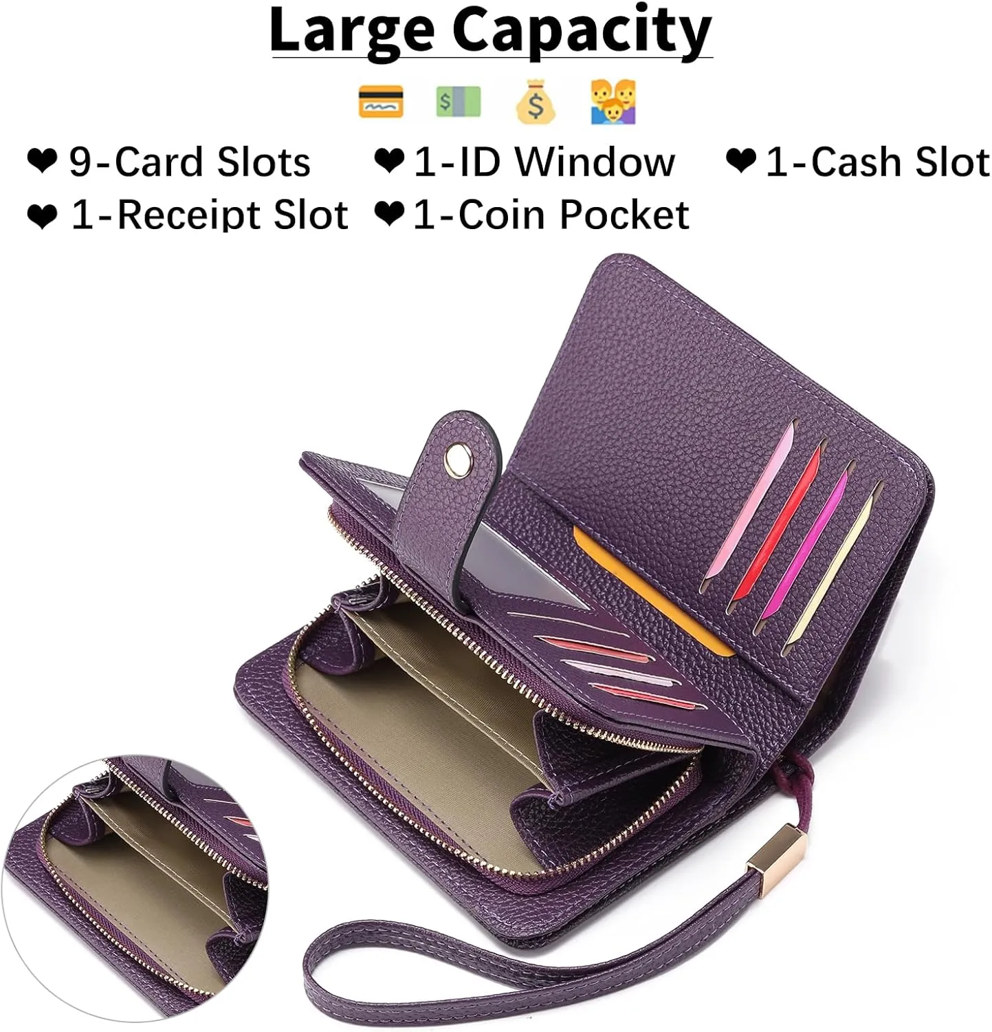 GAEKEAO Small Wallet for Women RFID Blocking Leather Wristlet Purse Bifold Ladies Wallet Credit Card Holder with ID Window