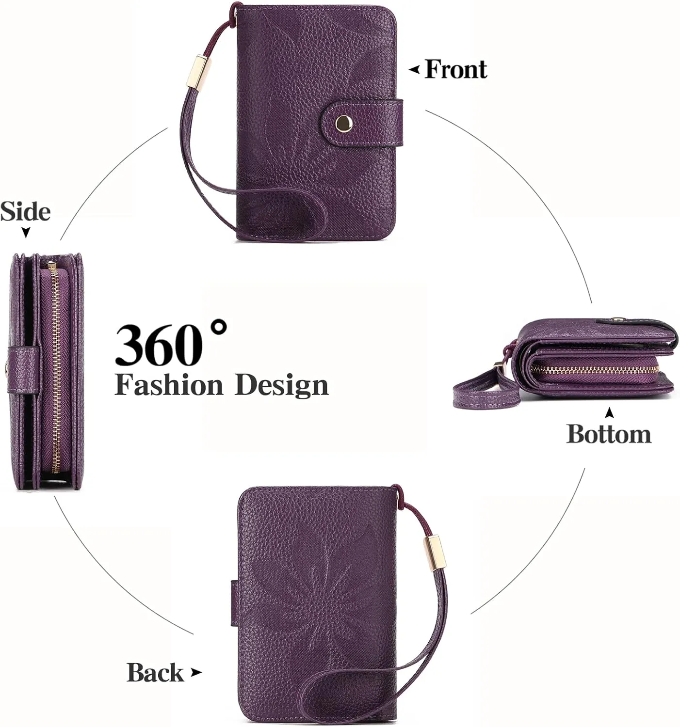 GAEKEAO Small Wallet for Women RFID Blocking Leather Wristlet Purse Bifold Ladies Wallet Credit Card Holder with ID Window