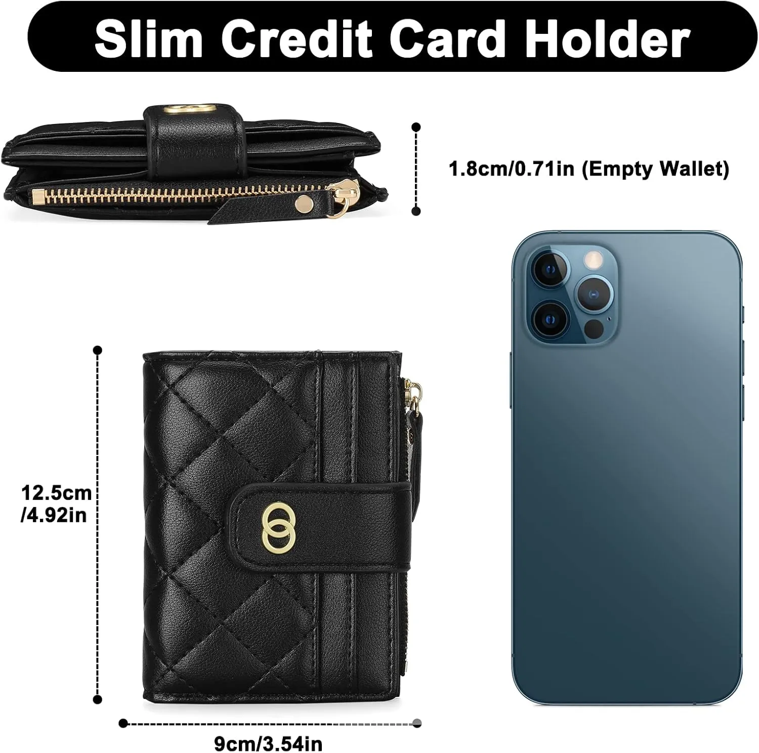 GAEKEAO Small Wallet for Women Slim Bifold Leather Credit Card Holder Wallets Zipper Pocket Coin Purse with ID Window