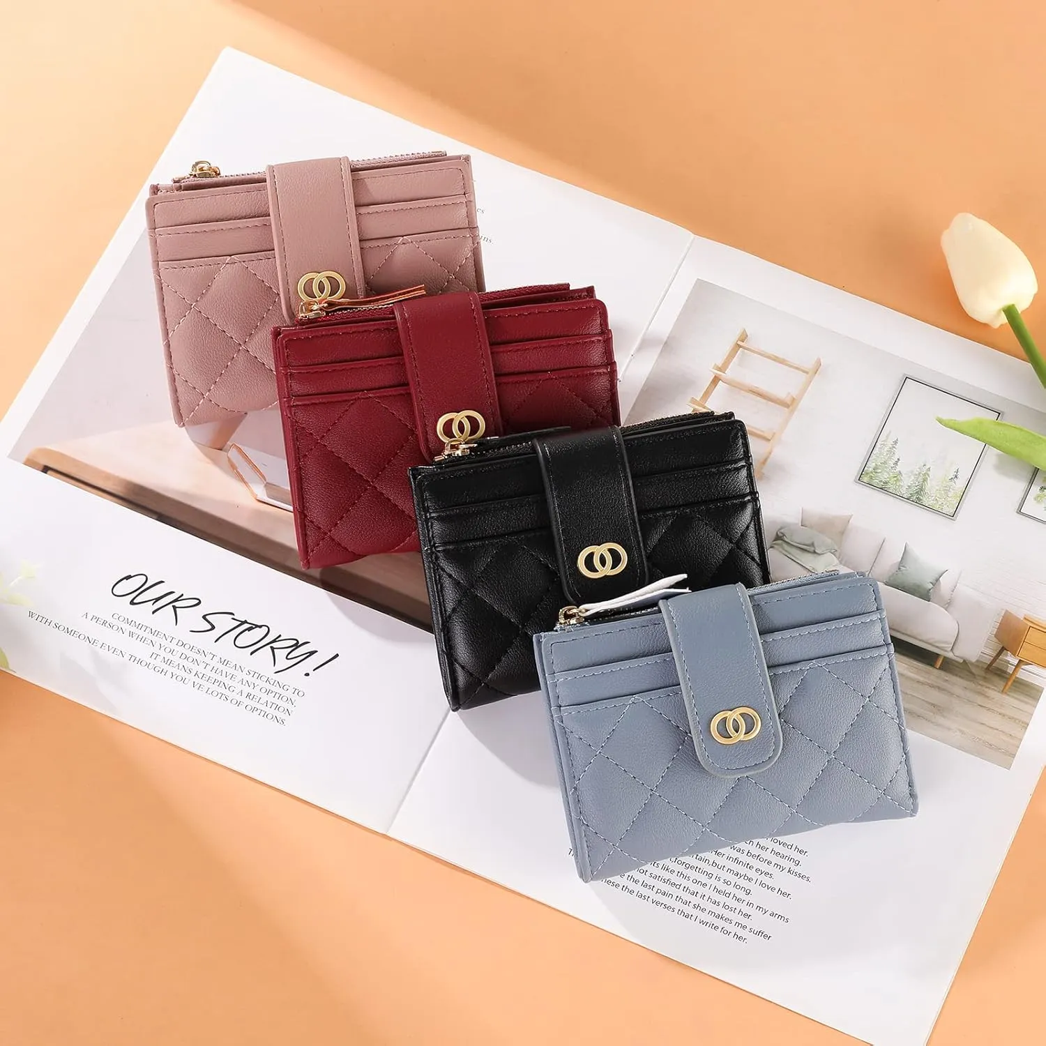 GAEKEAO Small Wallet for Women Slim Bifold Leather Credit Card Holder Wallets Zipper Pocket Coin Purse with ID Window