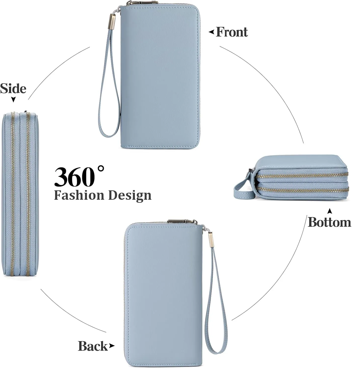 GAEKEAO Wallet for Women Clutch Leather RFID Blocking Wristlet Purse Zip Around Wallets Large Capacity Credit Card Holder