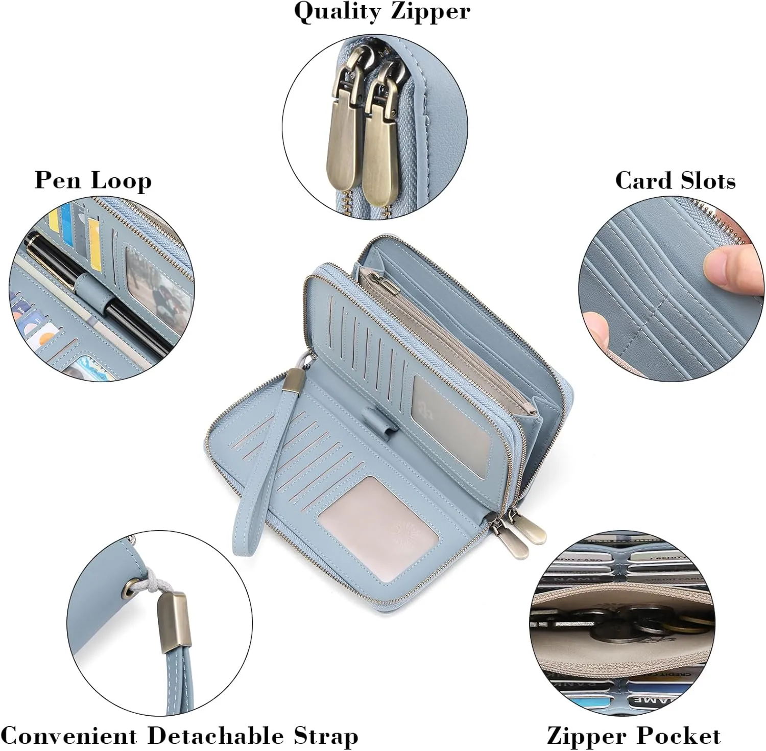 GAEKEAO Wallet for Women Clutch Leather RFID Blocking Wristlet Purse Zip Around Wallets Large Capacity Credit Card Holder