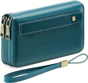 GAEKEAO Wallet for Women Clutch RFID Blocking Leather Wristlet Purse Large Capacity Credit Card Holder with Grip Hand Strap