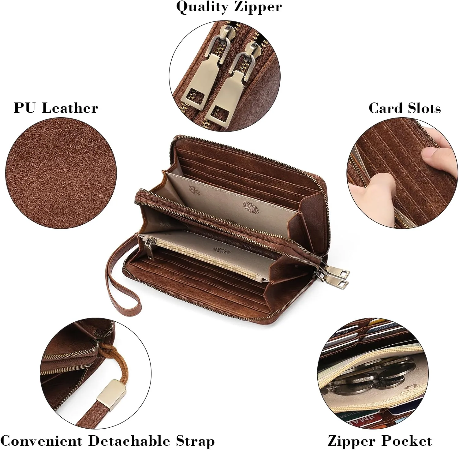 GAEKEAO Wallet for Women Clutch RFID Blocking Leather Wristlet Purse Large Capacity Credit Card Holder with Grip Hand Strap