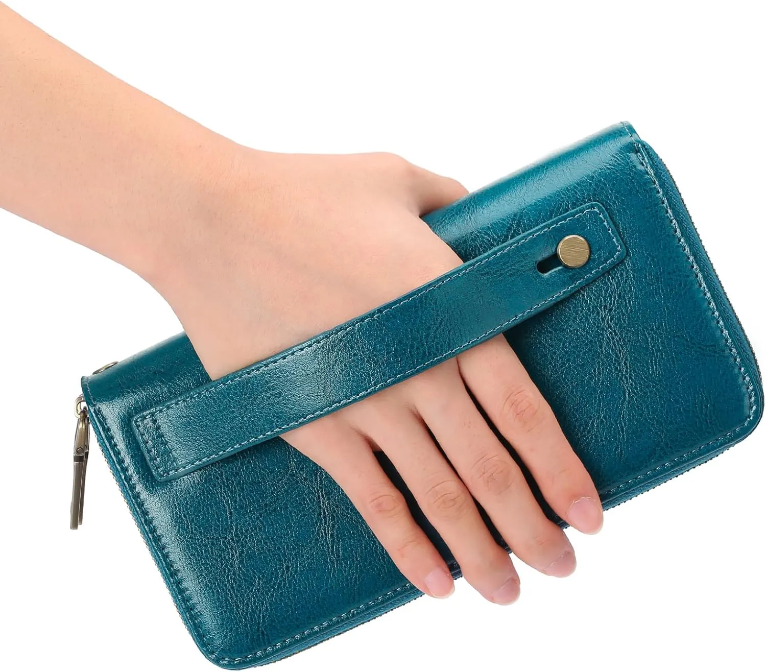 GAEKEAO Wallet for Women Clutch RFID Blocking Leather Wristlet Purse Large Capacity Credit Card Holder with Grip Hand Strap