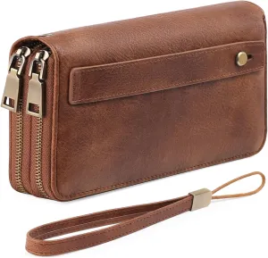 GAEKEAO Wallet for Women Clutch RFID Blocking Leather Wristlet Purse Large Capacity Credit Card Holder with Grip Hand Strap