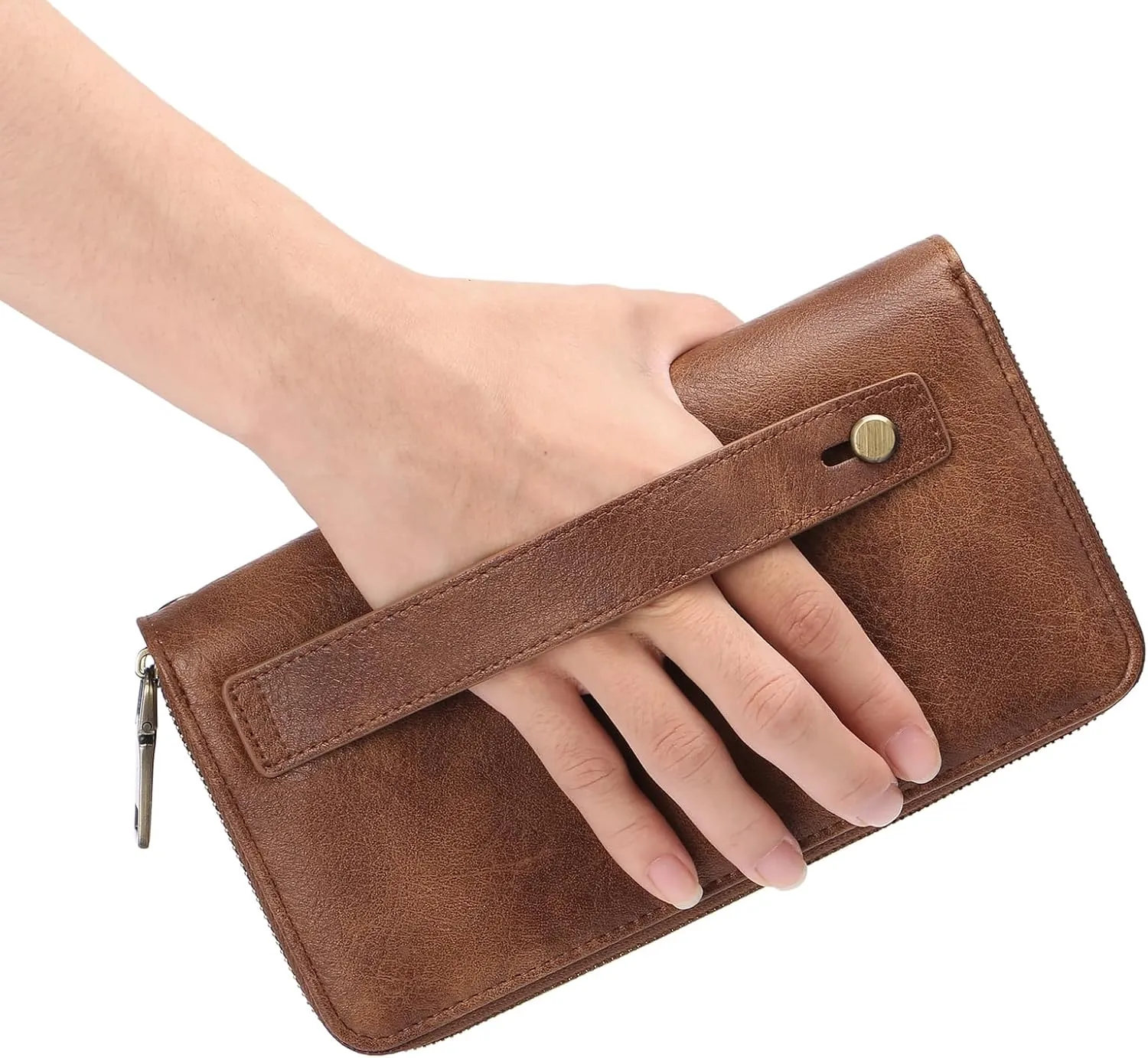 GAEKEAO Wallet for Women Clutch RFID Blocking Leather Wristlet Purse Large Capacity Credit Card Holder with Grip Hand Strap