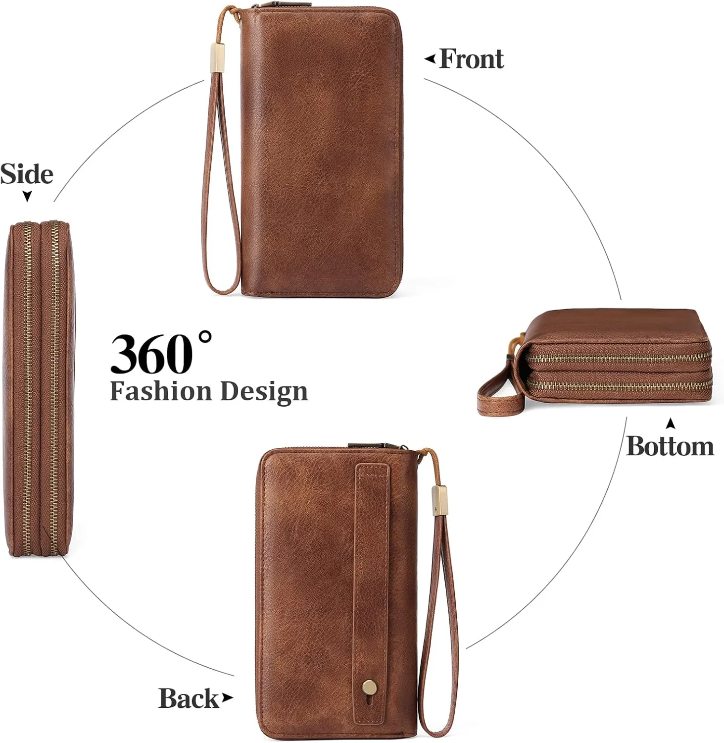 GAEKEAO Wallet for Women Clutch RFID Blocking Leather Wristlet Purse Large Capacity Credit Card Holder with Grip Hand Strap