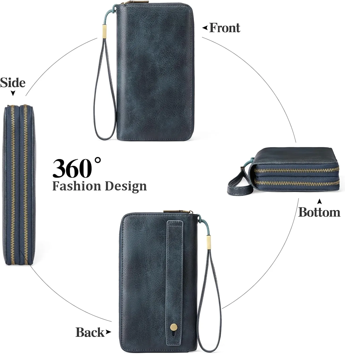 GAEKEAO Wallet for Women Clutch RFID Blocking Wristlet Leather Purse Large Capacity Credit Card Holder with Grip Hand Strap