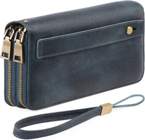 GAEKEAO Wallet for Women Clutch RFID Blocking Wristlet Leather Purse Large Capacity Credit Card Holder with Grip Hand Strap