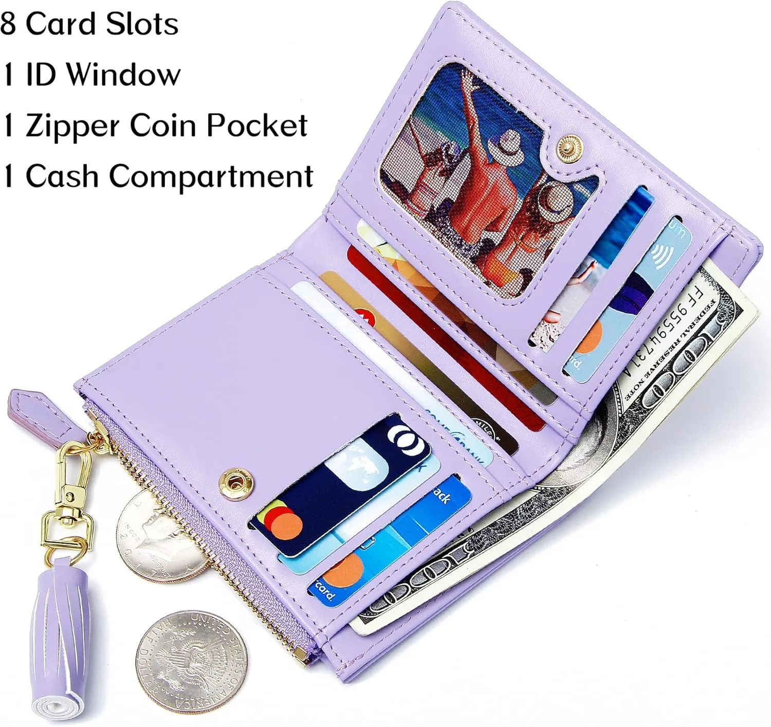 GEEAD Small Wallets for Women Bifold Slim Coin Purse Zipper ID Card Holder
